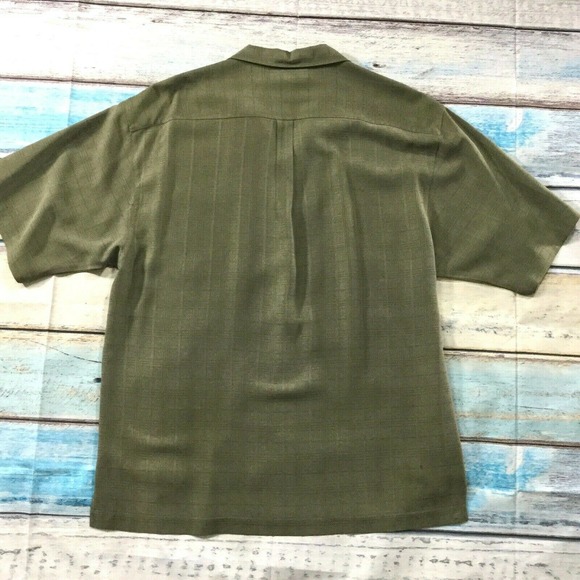 Tommy Bahama Mens Shirt Large Military Green Silk - Picture 8 of 10